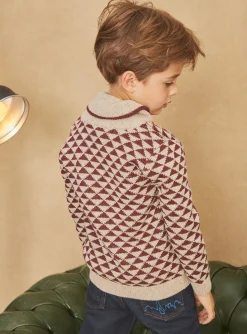 Knitwear, Sweater, Cardigan-Sergent Major Beige and brown jacquard sweater