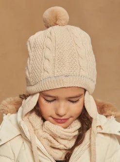 Beany, Scarf, Gloves-Sergent Major Beige knitted cap with pompon
