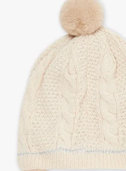 Beany, Scarf, Gloves-Sergent Major Beige knitted cap with pompon