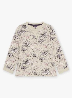 T-shirt, Polo Shirt-Sergent Major Beige T-shirt with dinosaur print