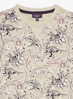 T-shirt, Polo Shirt-Sergent Major Beige T-shirt with dinosaur print