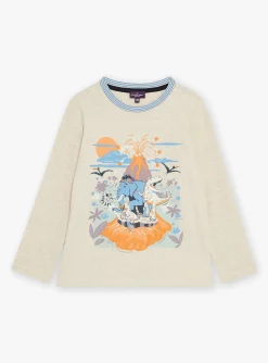 T-shirt, Polo Shirt-Sergent Major Beige t-shirt with prehistoric animal motif