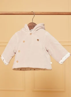 Coat, Cardigan-Sergent Major Beige velvet hooded baby jacket