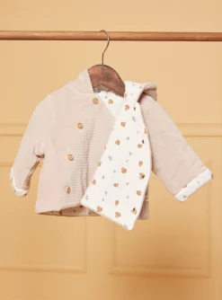 Coat, Cardigan-Sergent Major Beige velvet hooded baby jacket