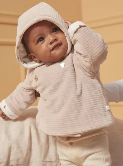 Coat, Cardigan-Sergent Major Beige velvet hooded baby jacket