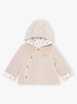 Coat, Cardigan-Sergent Major Beige velvet hooded baby jacket