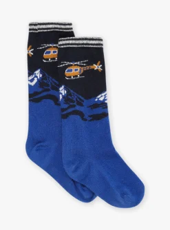 Underwear & Socks-Sergent Major Black and ice blue socks with mountain and helicopter jacquard