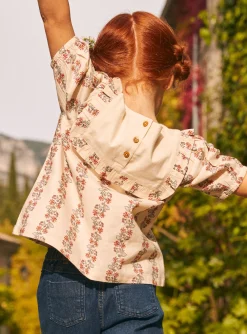Shirt, T-shirt-Sergent Major Blouse with a flower-patterned ruffle