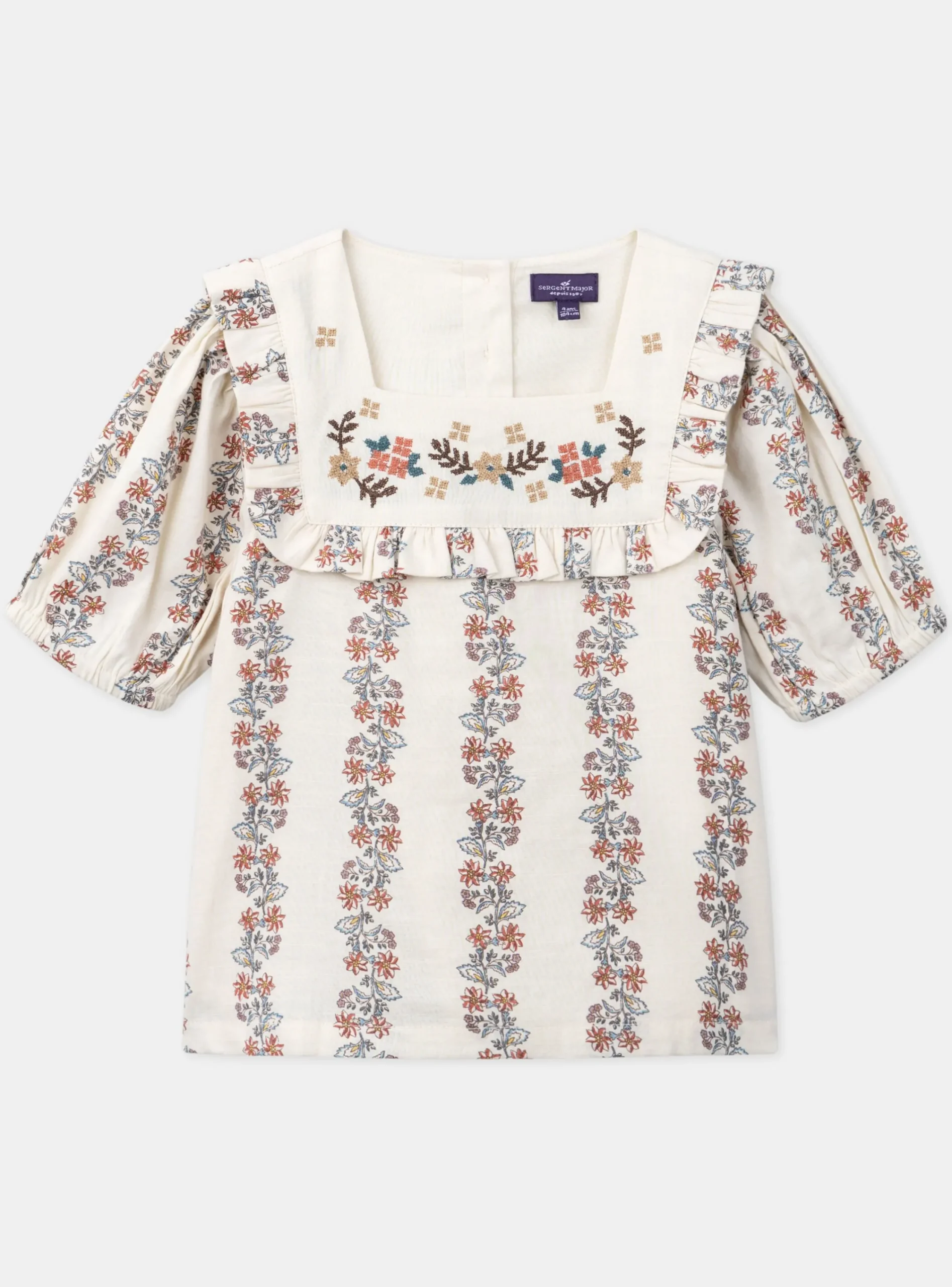 Shirt, T-shirt-Sergent Major Blouse with a flower-patterned ruffle