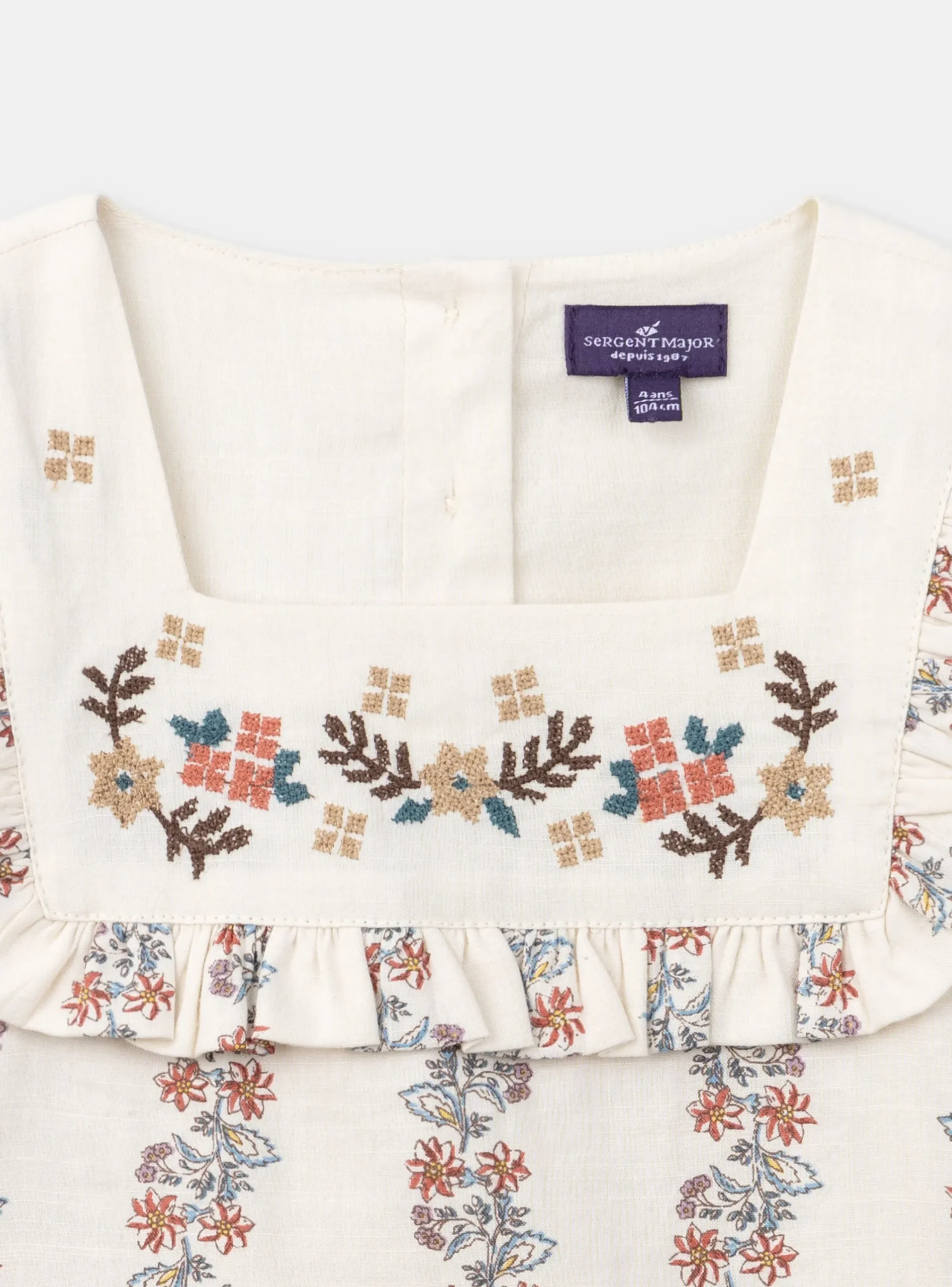 Shirt, T-shirt-Sergent Major Blouse with a flower-patterned ruffle