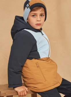 Coat, Parka, Jacket-Sergent Major Blue and beige reflective hooded parka