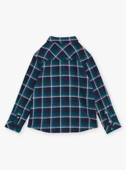 Shirt-Sergent Major Blue and emerald green plaid shirt