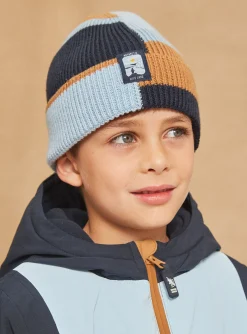 Beany, Scarf & Gloves-Sergent Major Blue and hazelnut knitted hat