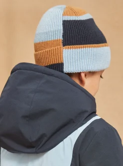 Beany, Scarf & Gloves-Sergent Major Blue and hazelnut knitted hat