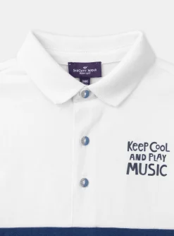 T-shirt, Polo Shirt-Sergent Major Blue and white jersey polo shirt with guitar badger motif