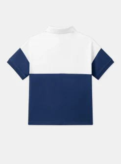 T-shirt, Polo Shirt-Sergent Major Blue and white jersey polo shirt with guitar badger motif