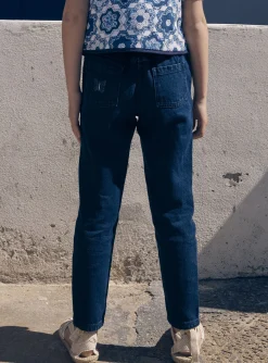 Trousers, Jeans And Legging-Sergent Major Blue carrot jeans with floral print belt