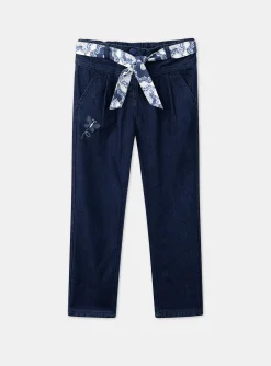 Trousers, Jeans And Legging-Sergent Major Blue carrot jeans with floral print belt