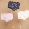Underwear, Socks, Tights-Sergent Major 3 blue, mauve and ecru shorts with floral prints and motifs