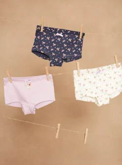 Underwear, Socks, Tights-Sergent Major 3 blue, mauve and ecru shorts with floral prints and motifs