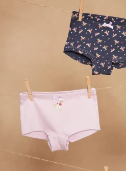 Underwear, Socks, Tights-Sergent Major 3 blue, mauve and ecru shorts with floral prints and motifs