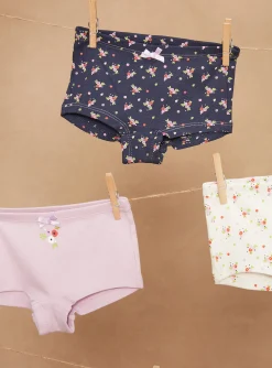 Underwear, Socks, Tights-Sergent Major 3 blue, mauve and ecru shorts with floral prints and motifs