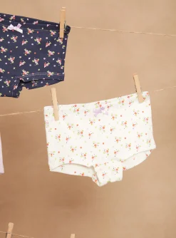 Underwear, Socks, Tights-Sergent Major 3 blue, mauve and ecru shorts with floral prints and motifs