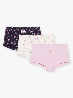 Underwear, Socks, Tights-Sergent Major 3 blue, mauve and ecru shorts with floral prints and motifs