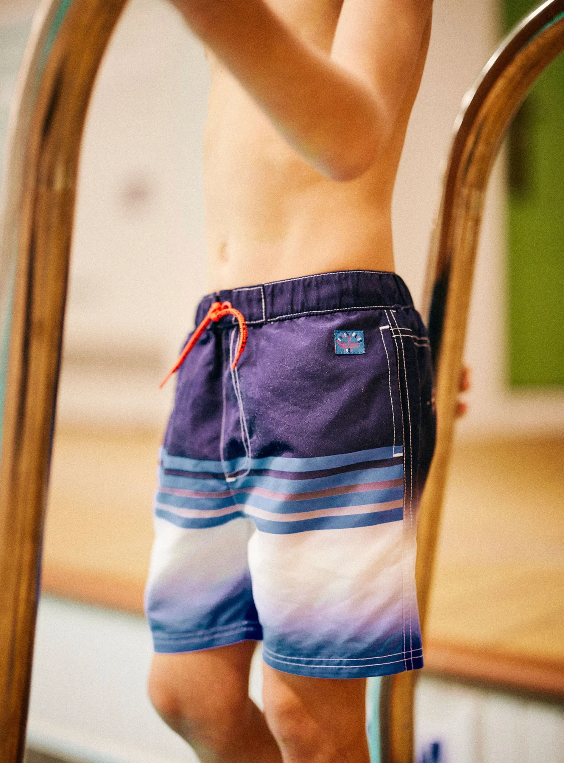 Swimsuit-Sergent Major Blue striped swim shorts child boy