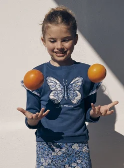 Knitwear, Sweater, Cardigan-Sergent Major Blue sweatshirt with embroidered butterfly motif