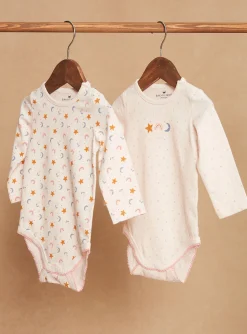 Socks & Tights | Socks & Tights-Sergent Major 2 blush bodysuits in organic cotton with star, moon, rainbow and floral prints and motifs