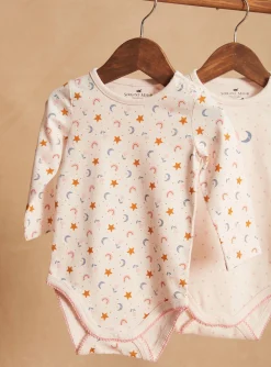 Socks & Tights | Socks & Tights-Sergent Major 2 blush bodysuits in organic cotton with star, moon, rainbow and floral prints and motifs