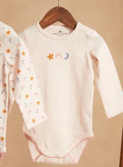 Socks & Tights | Socks & Tights-Sergent Major 2 blush bodysuits in organic cotton with star, moon, rainbow and floral prints and motifs