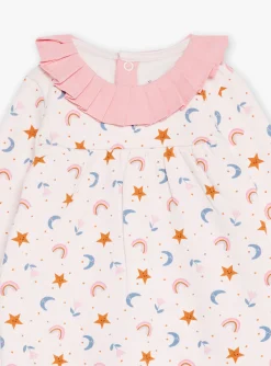 Pajamas & Rompers | Pajamas & Rompers-Sergent Major Blush romper with stars, moons, rainbows and flowers print