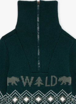 Knitwear, Sweater, Cardigan-Sergent Major Bottle-green jacquard sweater