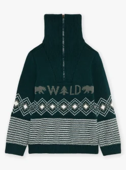 Knitwear, Sweater, Cardigan-Sergent Major Bottle-green jacquard sweater