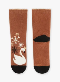 Underwear, Socks, Tights-Sergent Major Brown socks with swan motif