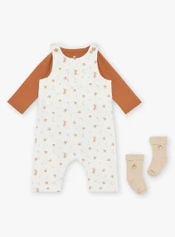 Suits And Ensembles-Sergent Major Caramel bodysuit, ecru overalls and beige socks