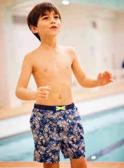 Swimsuit-Sergent Major Child boy's blue leaf print swim shorts