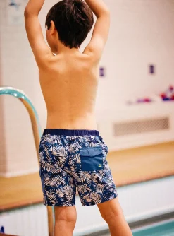 Swimsuit-Sergent Major Child boy's blue leaf print swim shorts
