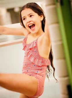 Swimsuit-Sergent Major Child girl striped swimsuit with ruffles