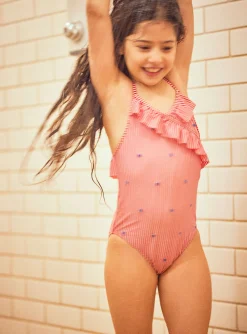 Swimsuit-Sergent Major Child girl striped swimsuit with ruffles