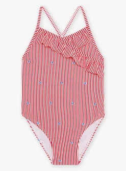 Swimsuit-Sergent Major Child girl striped swimsuit with ruffles