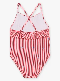 Swimsuit-Sergent Major Child girl striped swimsuit with ruffles
