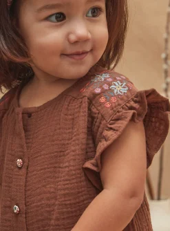 T-shirts & Shirts | T-shirts & Shirts-Sergent Major Chocolate brown flowing blouse with embroidery