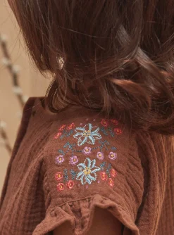 T-shirts & Shirts | T-shirts & Shirts-Sergent Major Chocolate brown flowing blouse with embroidery
