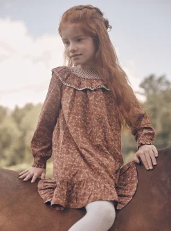 Dress-Sergent Major Cinnamon ruffled dress with floral and lion print