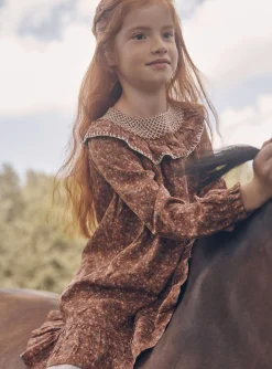 Dress-Sergent Major Cinnamon ruffled dress with floral and lion print