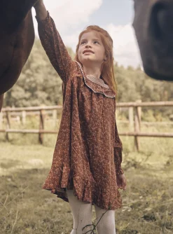 Dress-Sergent Major Cinnamon ruffled dress with floral and lion print