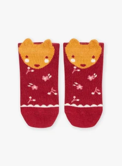 Socks & Tights | Socks & Tights-Sergent Major Dark red socks with floral motif and animal head